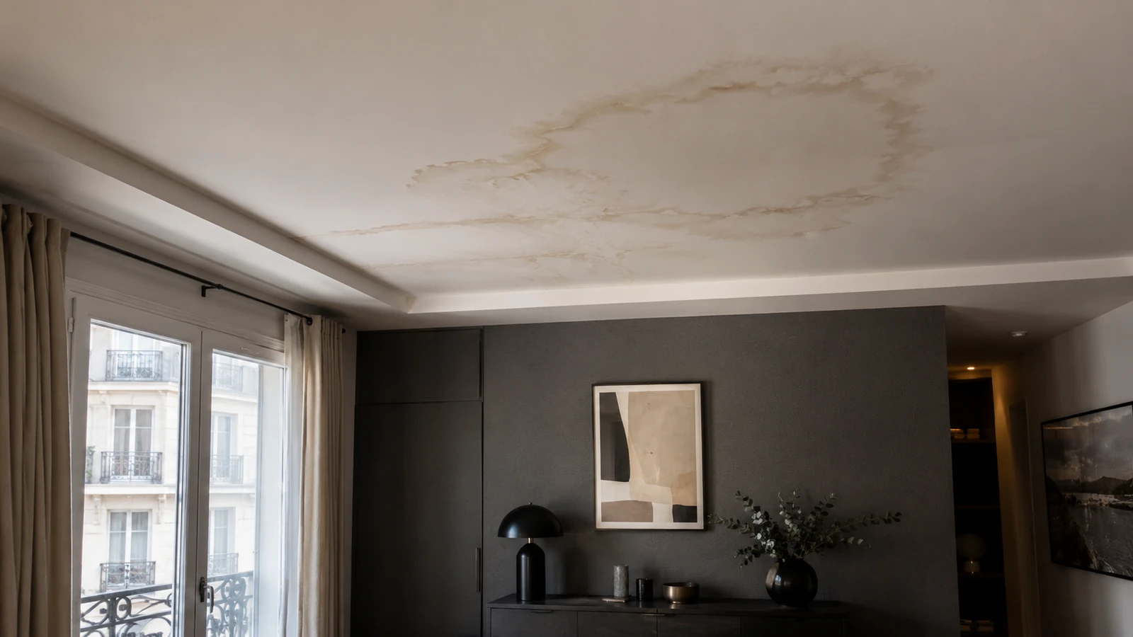 Dégât des eaux au plafond d'un appartement en copropriété des Hauts-de-Seine
