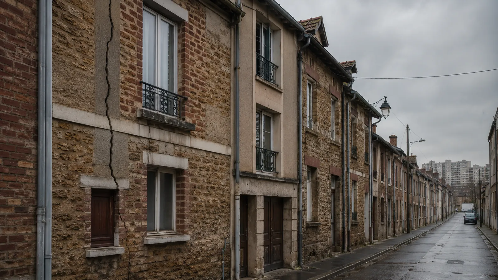 Bâti dense de Seine-Saint-Denis fissuré au-dessus d'anciennes carrières de gypse