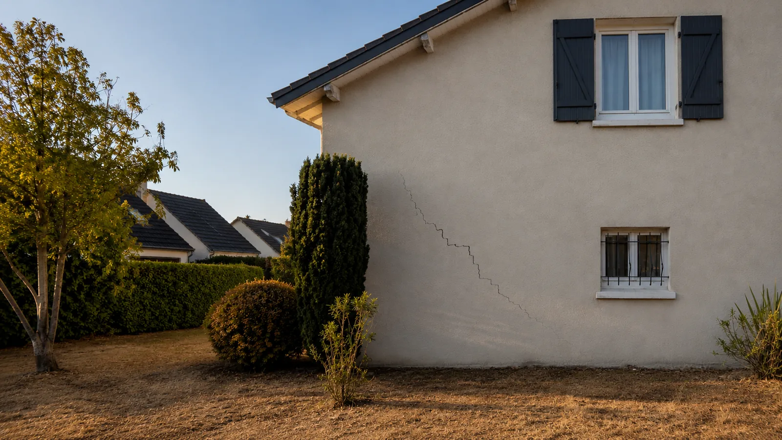Pavillon fissuré par la sécheresse dans les Yvelines