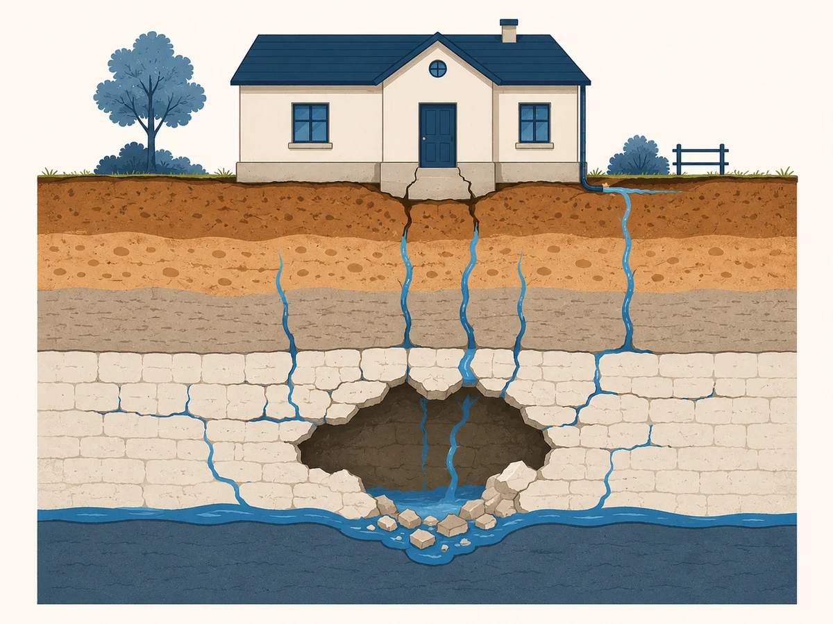 Schéma de la dissolution du gypse par les eaux souterraines